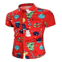 Luxplum Muška Božićna majica kratki rukav Xmas bluza rever na vratu Jednoj grudi Košulje za odmor T
