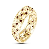 Izdubljenje cvjetni prsten okrugli rez simulirani ruby ​​u 14k žuto zlato preko sterlinga srebrnog vjenčanog