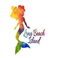 Dugi plažni otok, New Jersey, sirena silueta, akvarel Rainbow, Konsounk Press