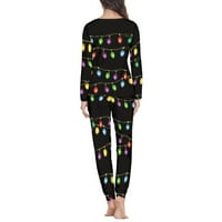 Binienty pidžame za žene postavljene duge hlače Šareno svjetlo Print Božićni izrez na vratu s joggerom