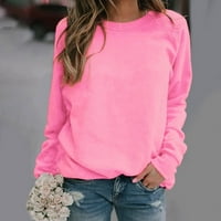Žene Ležerne prilike O-izrez Solid Boja dugih rukava TOP pulover Duks ružičasti