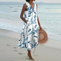 Duge ljetne haljine za žene Ženske haljine za odmor na plaži Tasterne haljine bez rukava Cvjetno tiskano