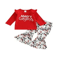 Dječja dječja djevojka Božićne odjeće, dugi rukav sretan božićna majica + Santa Ispis pantalone