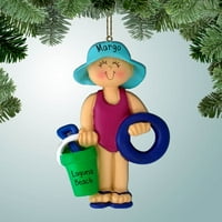 Personalizirana djevojka na plaži s plavim hat božićnim ukrasom - izlet na Havaje - Porodični odmor