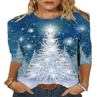 Ženska majica Božićno stablo Ispis majica Dugi rukav Tee Ladies Loose Tops Pulover za odmor Red XL