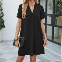 Ženska casual jednostavna haljina za majicu sa labavom V-izrezom, haljina s kratkim rukavima crna veličina