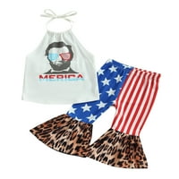 4. jula Djevojčica odijelo za dječje vezanje Halter Cisterne na vrhu USA u USA zastava Leopard Print