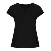 Ženske bluze i vrhovi Dressy Casual majica Čvrsti kratki rukav V-izrez V-izrez za blubu za bluzu crne m