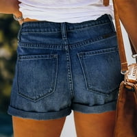 Strungten Fashion Wemens džep čvrste traperice traper hlače ženska rupa do dna ležerne kratke hlače