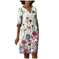 GDFUN Ženska ljetna vintage Print V-izrez polu-rukave haljina za prozračnu haljinu ženske haljine