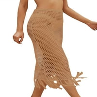 Allshope Women Pletene Bikini Poklopac Ljetni krohitni izrez Sheer High Squik Sarong suknja sa reselom