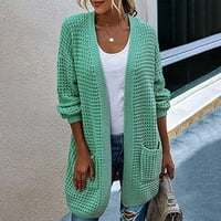 Miayilima plus veličine kaputi za žene Žene pune boje duge rukave Pleteni džemper dugačka jakna Green