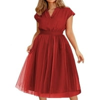 Abtel Women Ball haljina V izrez Dugi haljina Seksi Maxi Haljine Dame Mesh Holiday Wine Crveno 2xL
