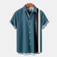 Havajska majica za muškarce Striped majica s kratkim rukavima Cvjetni ispisani labavi fit vintage poplin majica majica nebo plava m
