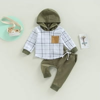 Toddler Baby Boy Proljeće Jesenska odjeća Set plaćeni ispis dugih rukava s kapuljačom + elastična pantalona