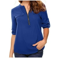 Ženski ogrlica s rukavima Business casual zip front v izrez labav fit tunic vrhovi plavi 5xl