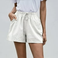 Posteljine kratke hlače za ženske ležerne ljeto Loose široke noge džepne salonske hlače visoke struke