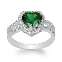 Dame 10k bijelo zlato 1.8ct srce zeleno CZ Halo prekrasne veličine prstena 4-10