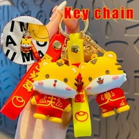 Velitoy životinjski model Ključni privjesak sa prstenom i kaišem 3D crtani tigar u tradicionalnom kineskom kostimu viseći dekor za automobilsku torbu