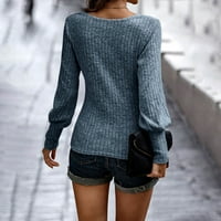 Ženski pulover s puloverom Klasični elastični puni u boji rukav U-izrez Dukseri Ležerne prilike uz rebrasti