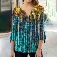 Vivianyo HD Womens Tops Clearence Moda Ženski ljetni V-izrez Rukav Print Casual majica Bluza Bluza Blube
