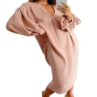 Sanviglor Women za spavanje s dugim rukavima Pajamas haljine V izrez midi haljina casual party ružičasta
