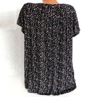 Ženske vrhove Žene plus veličina kratkih rukava V izrez za ispis bluza pulover majica Black XL