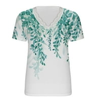 Ženska majica čipkasti oblozi cvjetni print kratki rukav elegantni vrhovi V izrez Dressy casual bluze