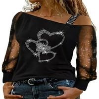 Ženski šljokice Open bluza s ramenom čista mreža dugih rukava