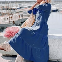 Loopsun Ljetne štedne odjevne haljine za žene, žensko ljeto majica sa dugim rukavima haljina s dugim rukavima s lapelom COLLAR BLUE XL