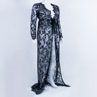 Ženska morska fronta Split dugačka maxi haljina Elegant V izrez Vidi kroz čipku Haljina Fotografija