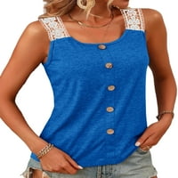 Luxplum ženske tenkove čipke patchwork ljeto top gumb T košulje COMFY Cami Holiday bluza plava m