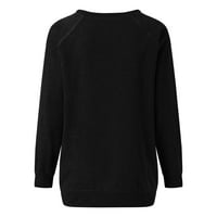 Žene Ležerne majice - Modni jednostavni vrhovi tiskani pulover Crew izrez za slobodno vrijeme s dugim rukavima TOP CRNI