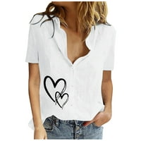 Kakina s Ljetne košulje za žene plus veličine tiskani kratki rukav labav gumb košulja nagiba košulja