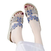 Ženske papuče - dame kristalne klinove guste peep toe sandale papuče cipele plave 38