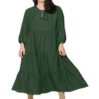 Grianlook Ženske ruffle dugih rukava sa dugim rukavima Jednobojna obična haljina vrećica u obliku haljine