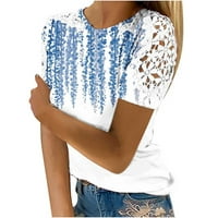 Bluza kratki rukav Ležerni cvjetni ljetni vrhovi za posade za žene Blue XL