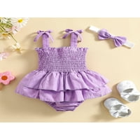Baby Girl Rifled Romper haljina rukavica bez rukava Bodi, kravata ugradi u potpunosti novorođenče ljetna