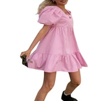 Ženska haljina za babydoll puff kratkih rukava s kratkim rukavima, visoki struk nagledne mini haljine