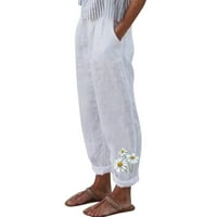 Teretne hlače Žene obrezane za uredske kapri s džepovima širine noge mekane lagane kaprike ženske pantalone