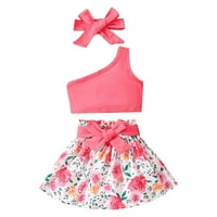 Toddler Baby Kids Girls odijelo cvjetno gornje ružičaste rame suspender pune boje kratke vrhunske ljetne