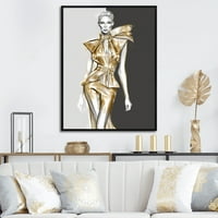 Art DesimanArt Model modne model Couture u tonovima zlata VIII Modna žena uokvirena zidna dekor. Široko