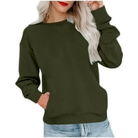 Modne majice za jesen za žene Ležerne prilike, puloverske džepove, puloverske vrhove vojske zeleni XXL