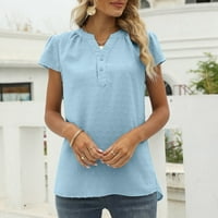Jesenske košulje za žene kratki rukav V-izrez majice casual print nebe plava xlfashion ženska bluza
