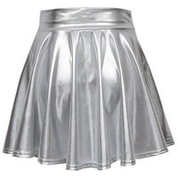 Puawkoer ženski metalni preklop Mini suknja modna svijetla boja nagnuta suknja odjeće i dodaci XL srebro