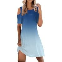 Ženske ljetne haljine Ženska ljetna gradijentna haljina kratkih rukava okrugla vrat Plaža Ležerna mini haljina za žene Plavi XL