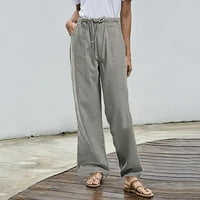 Yuehao Hlače za žene plus veličine Žene Čvrstote zategnute pamučne pantalone džepove casual pantalone