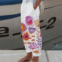 Ženski ljetni ispisani pamučni džep ravno rukav casual elastične struke labave duljine hlače