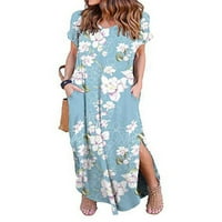 Leuncero Hawaiian ženska ležerna dugačka haljina kratki rukav Split maxi haljine za odmor kaftan baggy