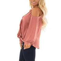 Nizine žene bluze s dugim rukavima hladnom ramenu košulju sa labavim običnim bluzema Pink XL